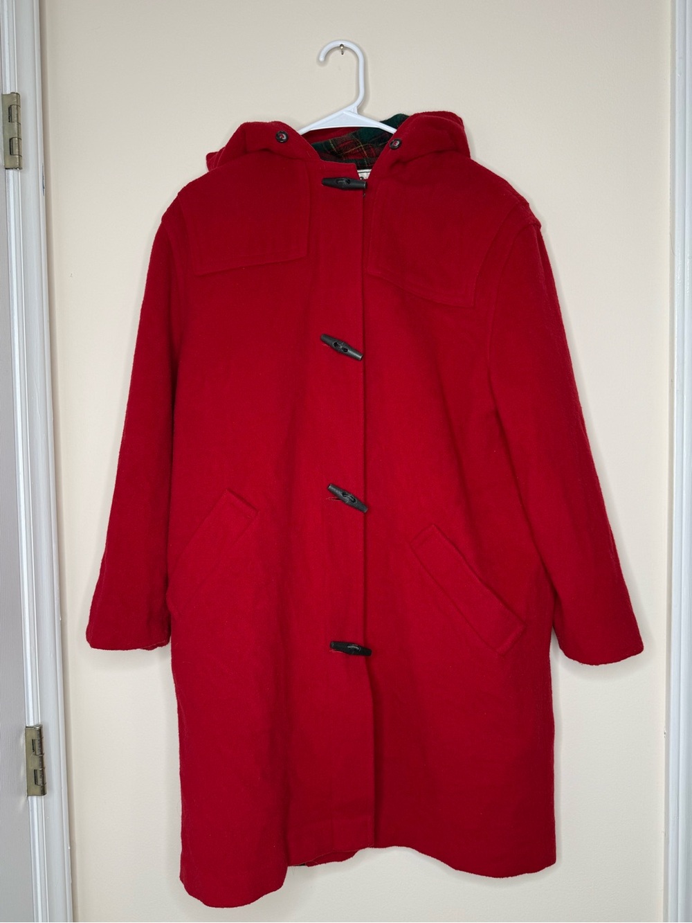 L.L. Bean Vintage Women’s Wool Red Hood Duffel Coat Toggle Lined Pockets Size 6
